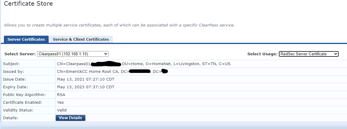 ClearPass Radsec w/ EST