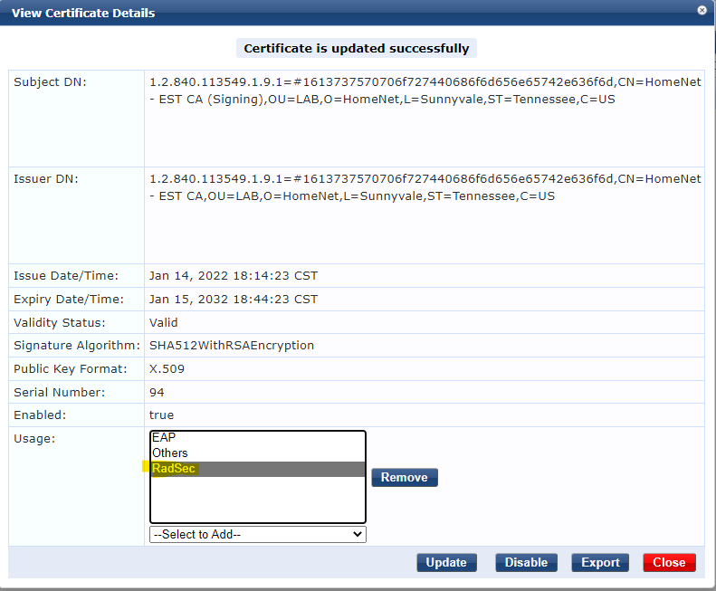 ClearPass Radsec w/ EST