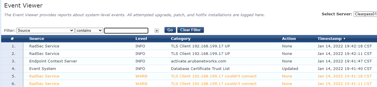 ClearPass Radsec w/ EST