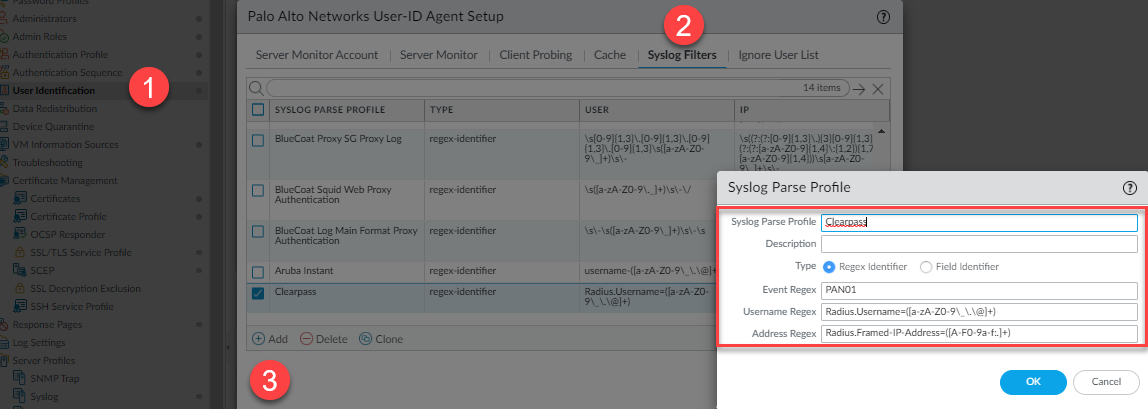 Aruba Clearpass syslog User-ID with Palo Alto