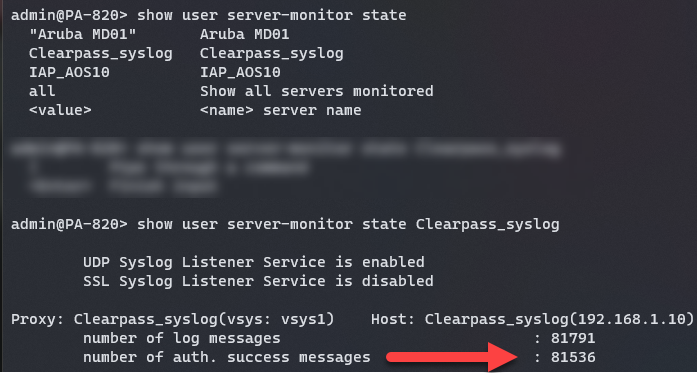 Aruba Clearpass syslog User-ID with Palo Alto