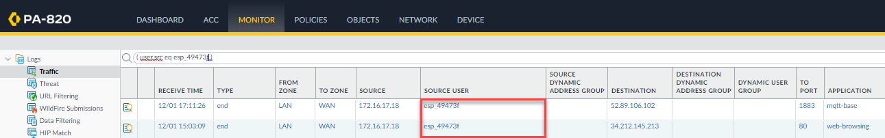 Aruba Clearpass syslog User-ID with Palo Alto